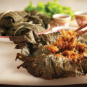 Glutinous Rice with scallops and mushrooms wrapped with Lotus Leaves
