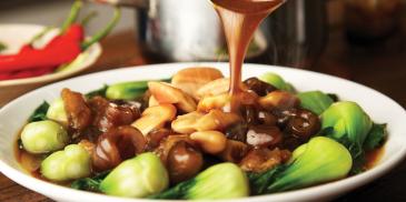 Succulent Sea Cucumber, Fish Maw, Pacific Clams and Mushrooms with Bok Choy